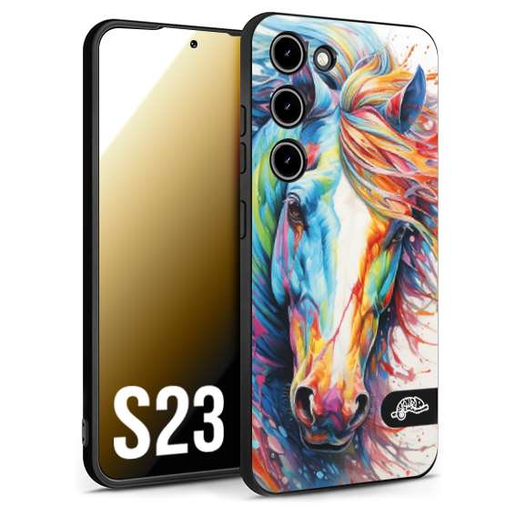 CUSTOMIZZA - Custodia cover nera morbida in tpu compatibile per Samsung S23 animali color cavallo horse viso colori vibranti disegnato schizzo