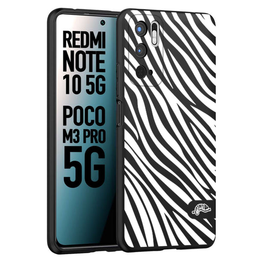 CUSTOMIZZA - Custodia cover nera morbida in tpu compatibile per Xiaomi Redmi Note 10 5G - Poco M3 Pro 5G zebrata maculata a rilievo soft touch donna bianca