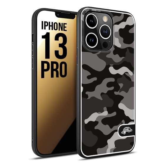 CUSTOMIZZA - Custodia cover nera morbida in tpu compatibile per iPhone 13 PRO camouflage mimetico militare nero black grigio