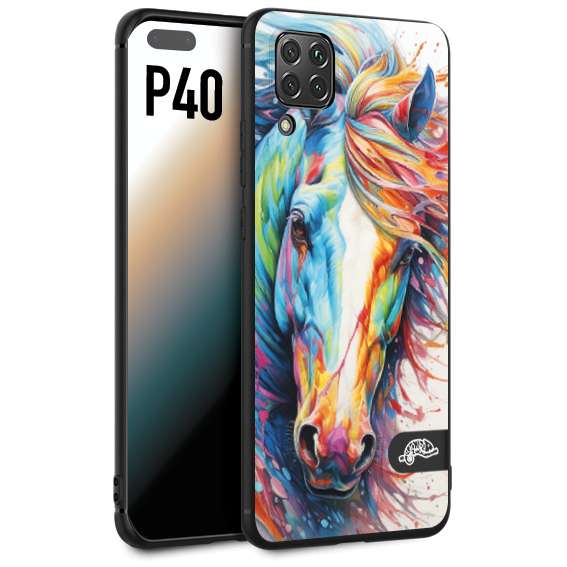 CUSTOMIZZA - Custodia cover nera morbida in tpu compatibile per Huawei P40 animali color cavallo horse viso colori vibranti disegnato schizzo