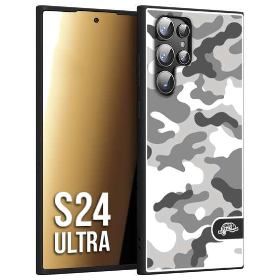 CUSTOMIZZA - Custodia cover nera morbida in tpu compatibile per Samsung S24 ULTRA camouflage mimetico militare bianco white