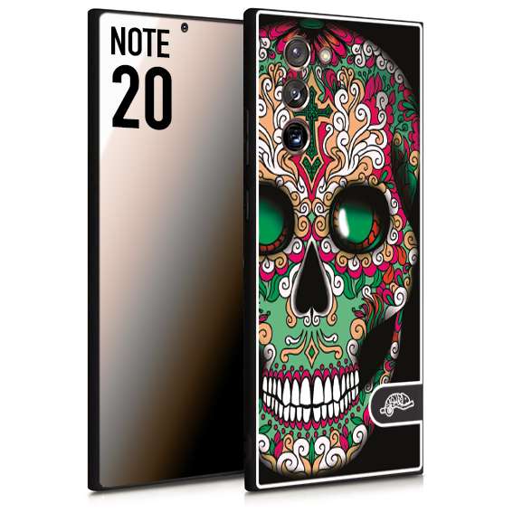 CUSTOMIZZA - Custodia cover nera morbida in tpu compatibile per Samsung NOTE 20 teschio messicano Mexican skull verde fucsia