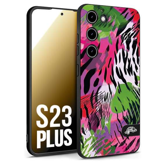 CUSTOMIZZA - Custodia cover nera morbida in tpu compatibile per Samsung S23 PLUS leopardato tigrato tiger colorata summer color verde fucsia