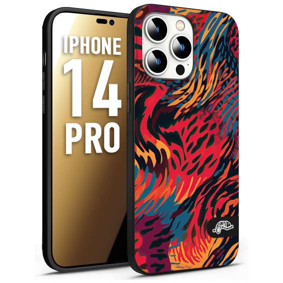 CUSTOMIZZA - Custodia cover nera morbida in tpu compatibile per iPhone 14 PRO leopardato maculato tigrato colorata fiamme rossa blu arancione