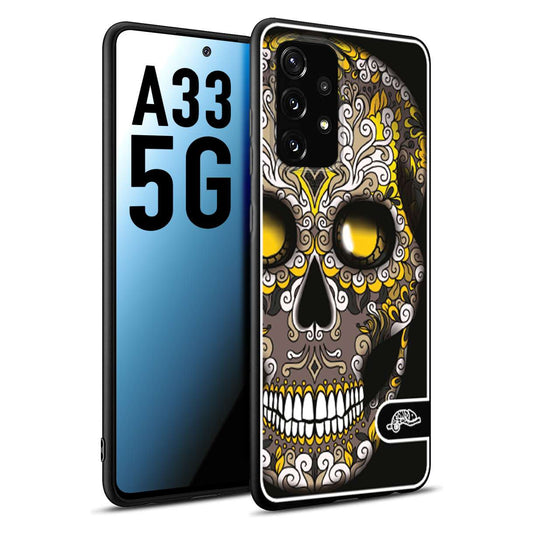 CUSTOMIZZA - Custodia cover nera morbida in tpu compatibile per Samsung A33 5G teschio messicano Mexican skull nero giallo