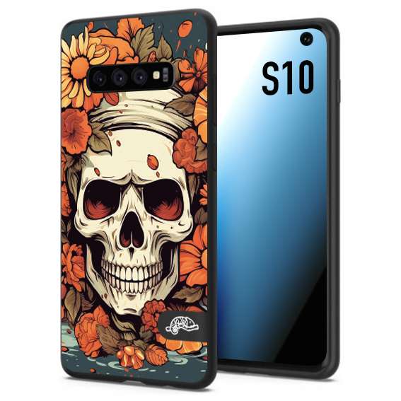 CUSTOMIZZA - Custodia cover nera morbida in tpu compatibile per Samsung S10 teschio skull flowers fiori tattoo disegnato alta definizione