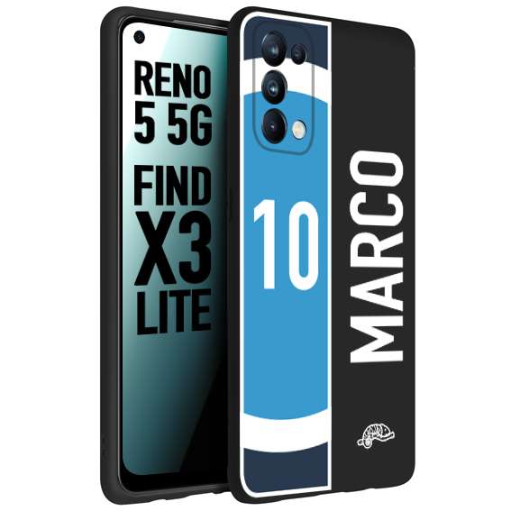 CUSTOMIZZA - Custodia cover nera morbida in tpu compatibile per Oppo Reno 5 5G personalizzata calcio football nome e numero calciatori biancoazzurri bianco celesti