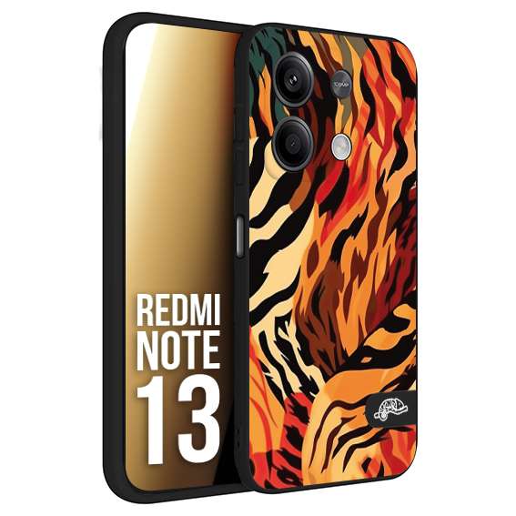 CUSTOMIZZA - Custodia cover nera morbida in tpu compatibile per Xiaomi Redmi Note 13 leopardato maculato tigrato tiger colorata gialla rossa arancio