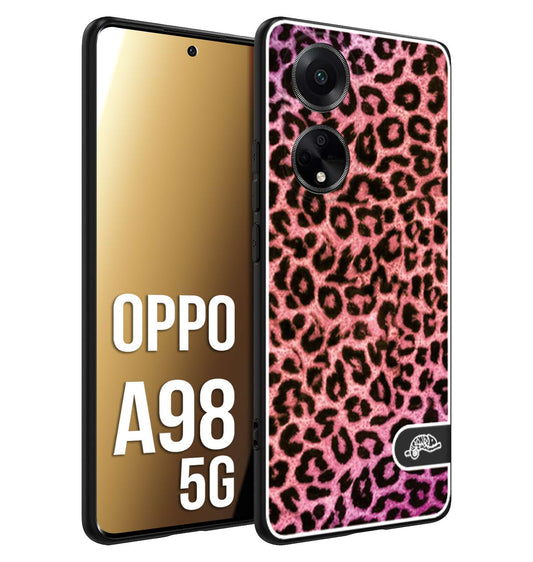 CUSTOMIZZA - Custodia cover nera morbida in tpu compatibile per Oppo A98 5G leopardato maculato donna rosa leopard