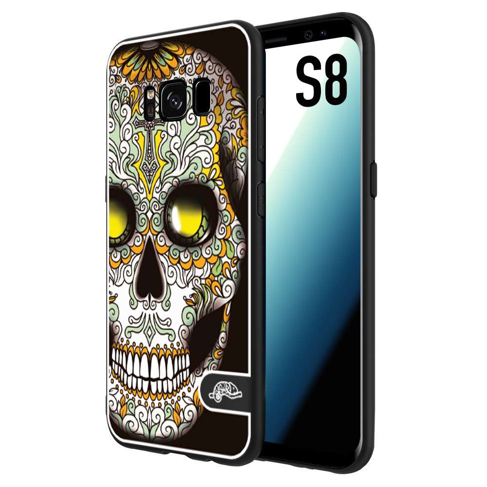 CUSTOMIZZA - Custodia cover nera morbida in tpu compatibile per Samsung S8 teschio messicano Mexican skull bianco verde giallo