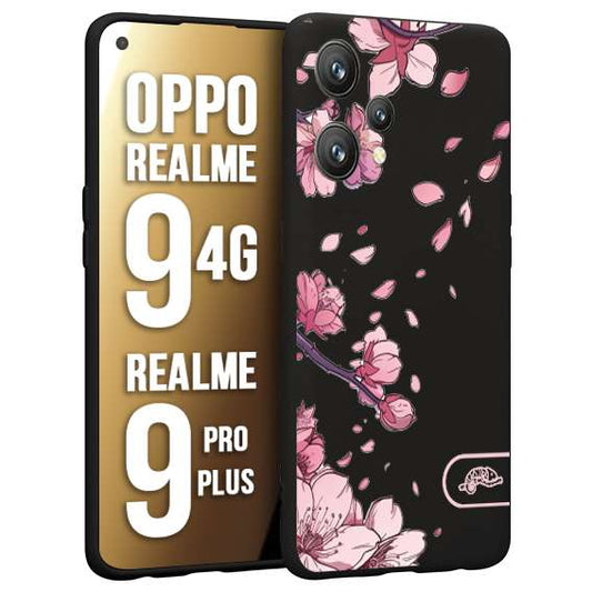 CUSTOMIZZA - Custodia cover nera morbida in tpu compatibile per Oppo Realme 9 4G - 9 PRO PLUS giapponese fiori di ciliegio in fiore a rilievo disegnata tattoo