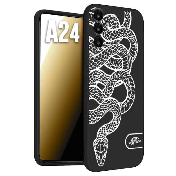 CUSTOMIZZA - Custodia cover nera morbida in tpu compatibile per Samsung A24 serpente snake bianco a rilievo disegnato tattoo tatuaggio