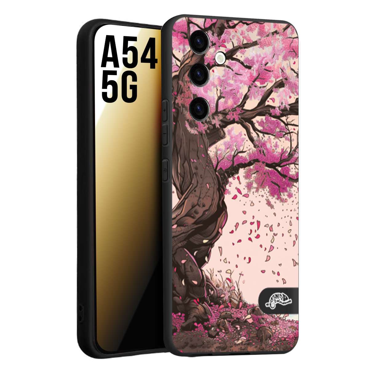 CUSTOMIZZA - Custodia cover nera morbida in tpu compatibile per Samsung A54 5G giapponese colori morbidi fiori di ciliegio rosa disegnata