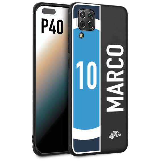 CUSTOMIZZA - Custodia cover nera morbida in tpu compatibile per Huawei P40 personalizzata calcio football nome e numero calciatori biancoazzurri bianco celesti