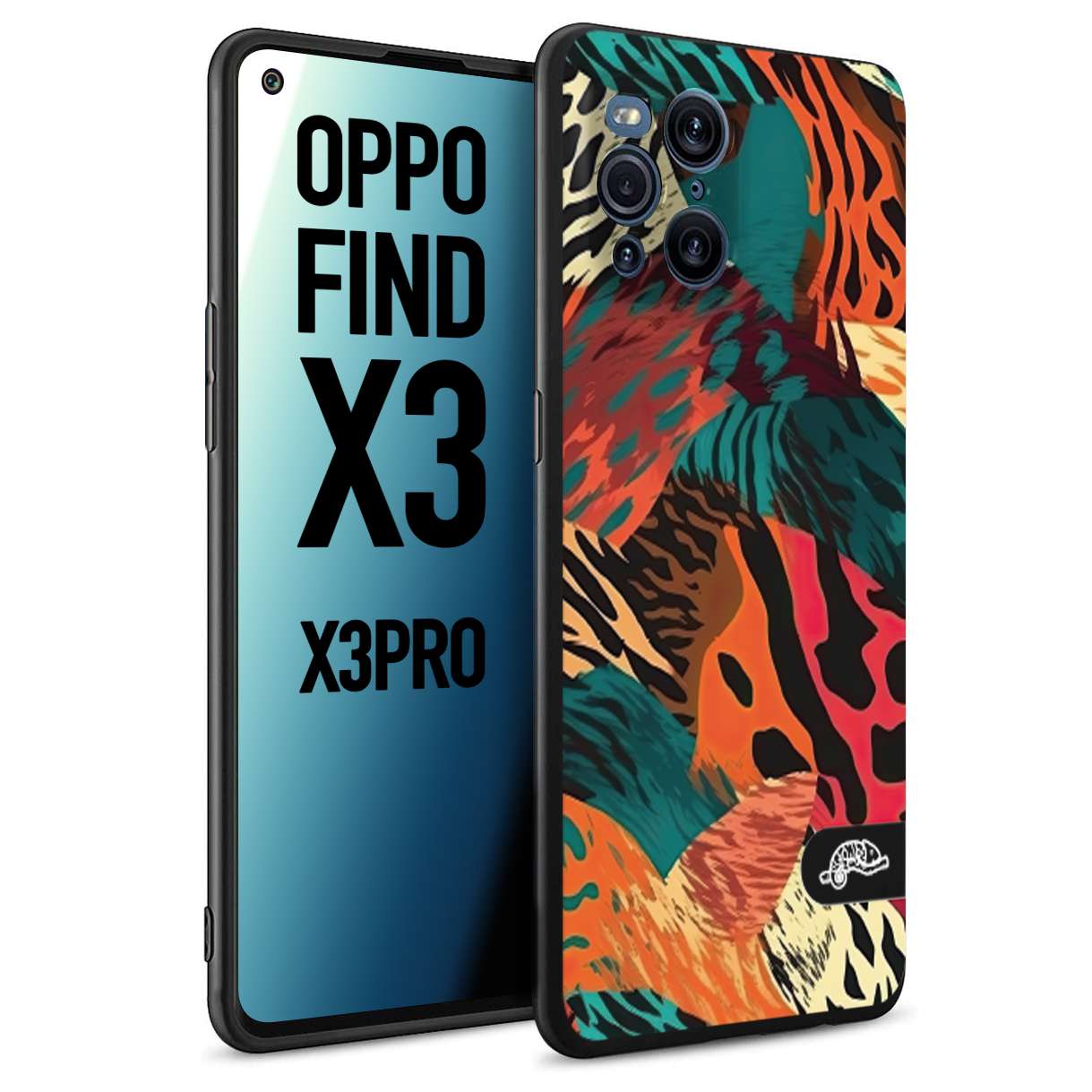 CUSTOMIZZA - Custodia cover nera morbida in tpu compatibile per Oppo Find X3 - Find X3 Pro 5G leopardato tigrato tiger colorata summer arancio verde fucsia