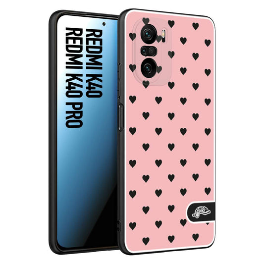 CUSTOMIZZA - Custodia cover nera morbida in tpu compatibile per Xiaomi Redmi K40 - K40 Pro cuori pois rosa donna pin up vintage