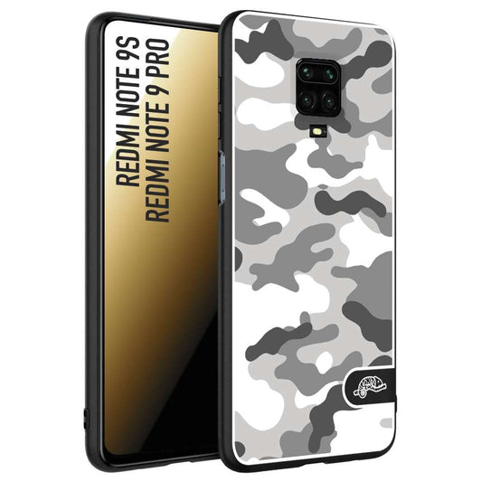 CUSTOMIZZA - Custodia cover nera morbida in tpu compatibile per Xiaomi Redmi Note 9S - Note 9 PRO camouflage mimetico militare bianco white