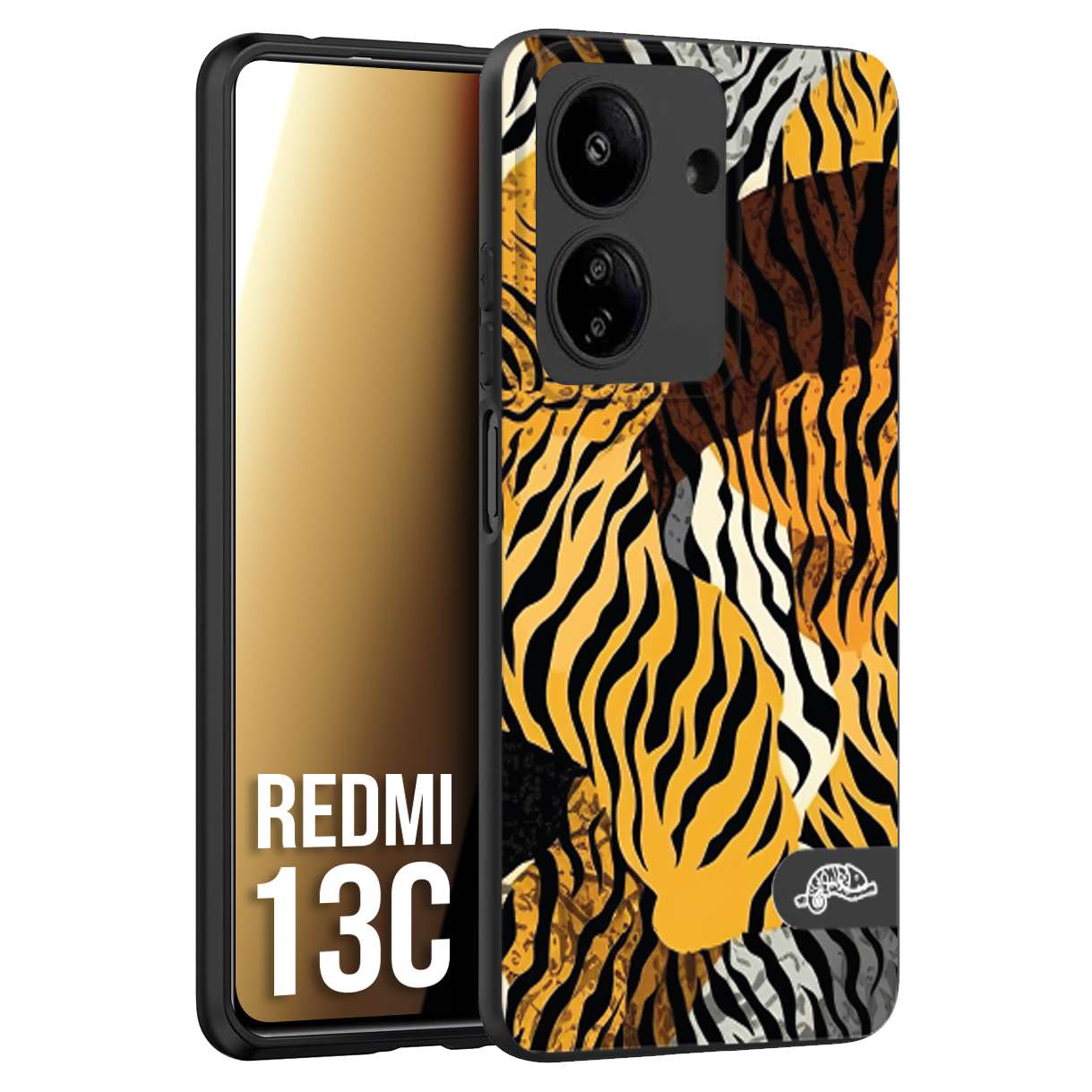 CUSTOMIZZA - Custodia cover nera morbida in tpu compatibile per Xiaomi Redmi 13C leopardato tigrato tiger colorata donna fashion estate