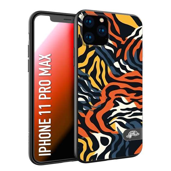 CUSTOMIZZA - Custodia cover nera morbida in tpu compatibile per iPhone 11 PRO MAX leopardato maculato tigrato tiger colorata gialla blu arancio