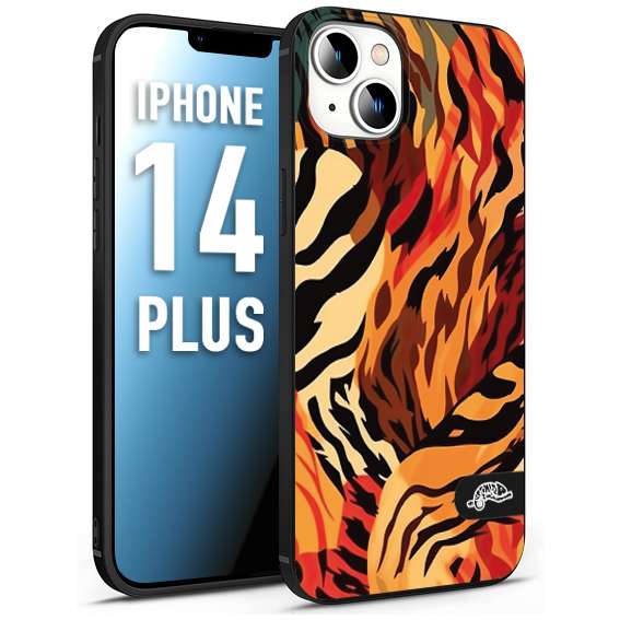 CUSTOMIZZA - Custodia cover nera morbida in tpu compatibile per iPhone 14 PLUS leopardato maculato tigrato tiger colorata gialla rossa arancio