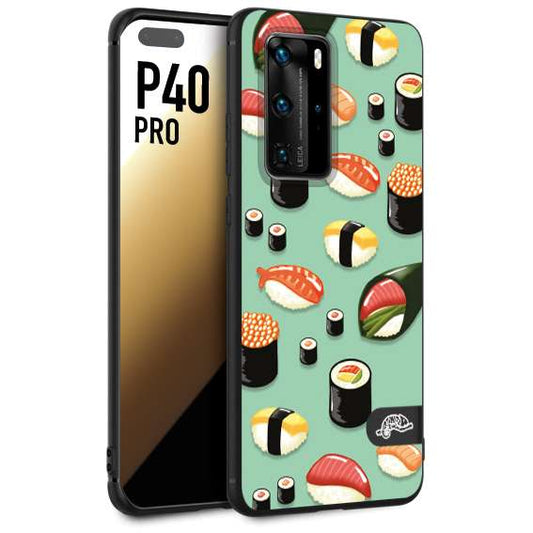 CUSTOMIZZA - Custodia cover nera morbida in tpu compatibile per Huawei P40 PRO sushi disegni giapponese nighiri acquamarina verde