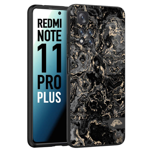 CUSTOMIZZA - Custodia cover nera morbida in tpu compatibile per Xiaomi Redmi Note 11 PRO PLUS effetto marmo marble nero black venature dorato pietra