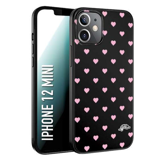 CUSTOMIZZA - Custodia cover nera morbida in tpu compatibile per iPhone 12 MINI cuori pois rosa su nero donna pin up vintage