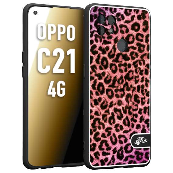 CUSTOMIZZA - Custodia cover nera morbida in tpu compatibile per Oppo Realme C21 4G leopardato maculato donna rosa leopard