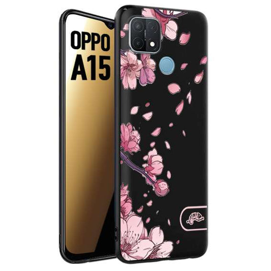 CUSTOMIZZA - Custodia cover nera morbida in tpu compatibile per Oppo A15 giapponese fiori di ciliegio in fiore a rilievo disegnata tattoo