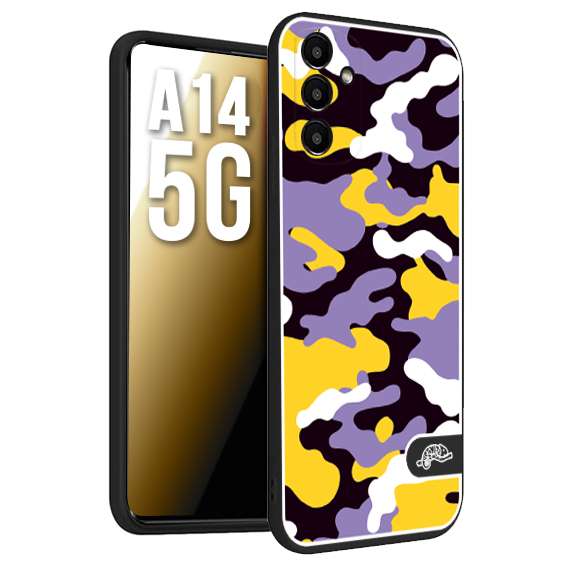 CUSTOMIZZA - Custodia cover nera morbida in tpu compatibile per Samsung A14 5G camouflage mimetico militare viola lilla giallo