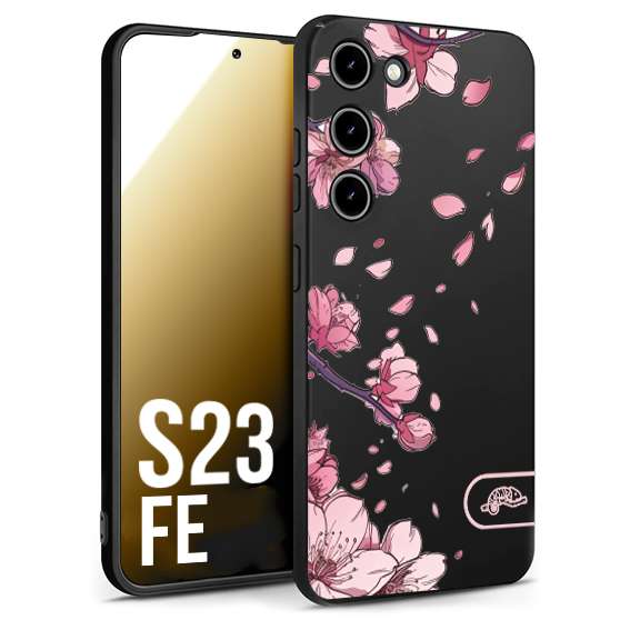 CUSTOMIZZA - Custodia cover nera morbida in tpu compatibile per Samsung S23 FE giapponese fiori di ciliegio in fiore a rilievo disegnata tattoo