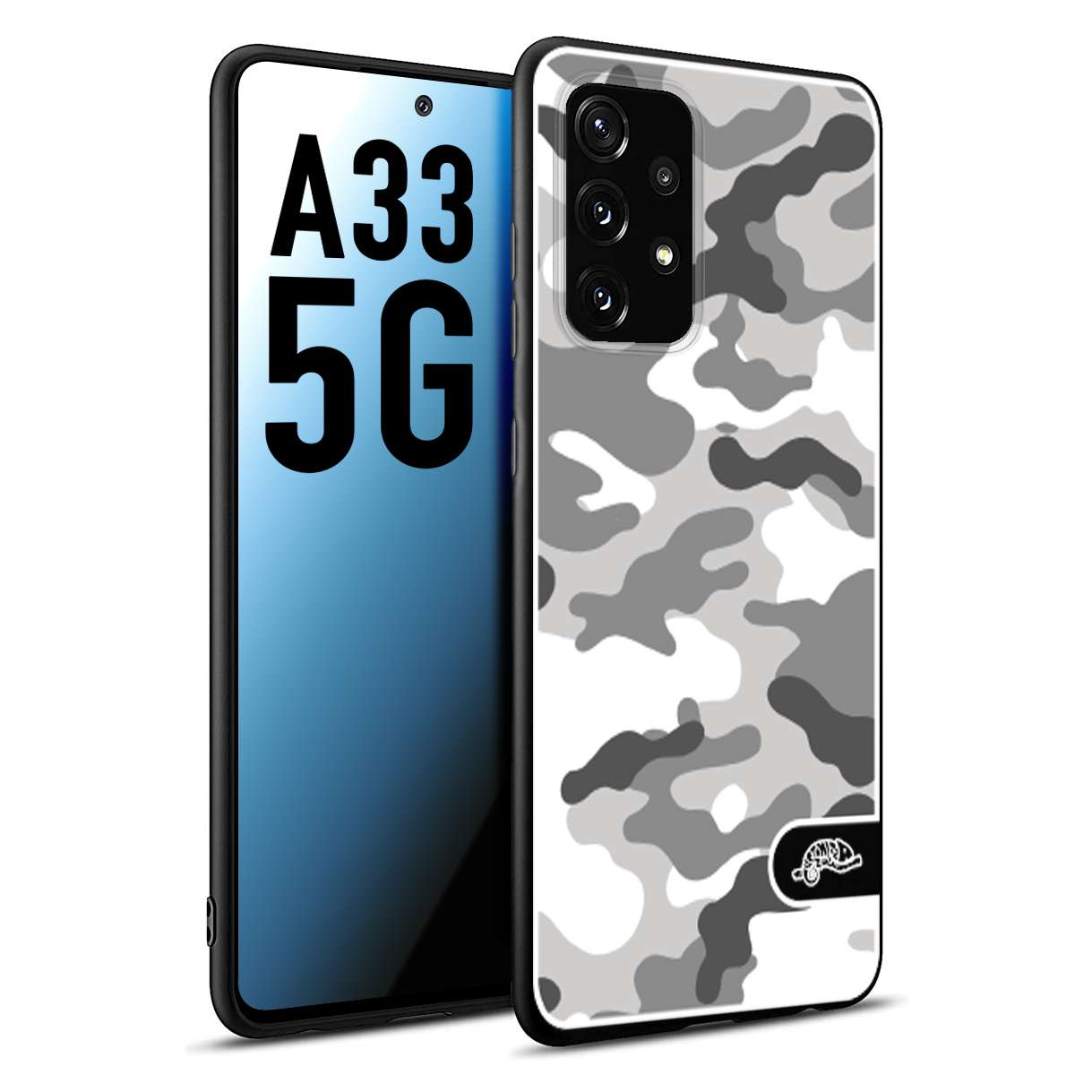 CUSTOMIZZA - Custodia cover nera morbida in tpu compatibile per Samsung A33 5G camouflage mimetico militare bianco white