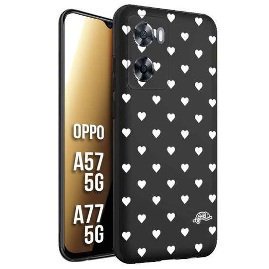 CUSTOMIZZA - Custodia cover nera morbida in tpu compatibile per Oppo A57 5G - A77 5G cuori pois bianchi donna pin up vintage