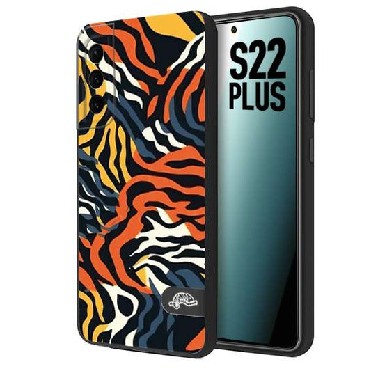 CUSTOMIZZA - Custodia cover nera morbida in tpu compatibile per Samsung S22 PLUS leopardato maculato tigrato tiger colorata gialla blu arancio