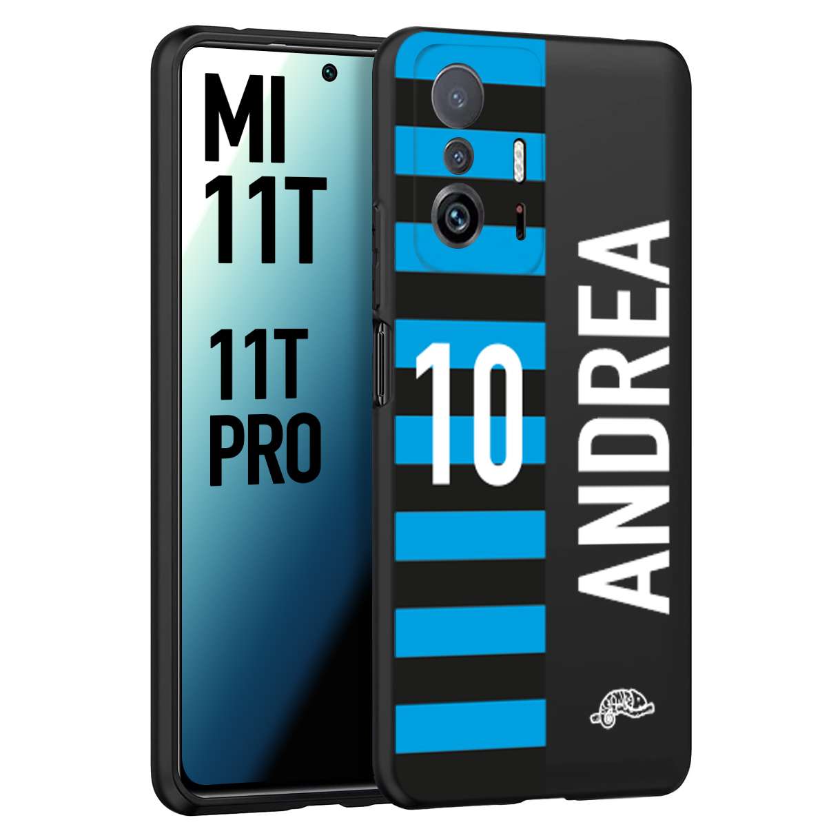 CUSTOMIZZA - Custodia cover nera morbida in tpu compatibile per Xiaomi Mi 11T - Mi 11T PRO personalizzata calcio football nome e numero calciatori nerazzurra