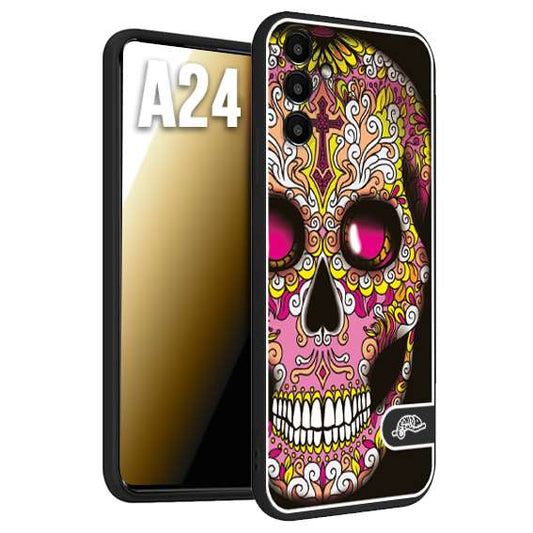 CUSTOMIZZA - Custodia cover nera morbida in tpu compatibile per Samsung A24 teschio messicano Mexican skull rosa gialla