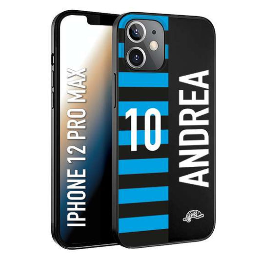 CUSTOMIZZA - Custodia cover nera morbida in tpu compatibile per iPhone 12 PRO MAX personalizzata calcio football nome e numero calciatori nerazzurra