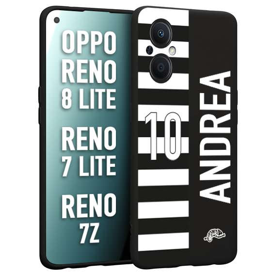 CUSTOMIZZA - Custodia cover nera morbida in tpu compatibile per Oppo Reno 7 Lite - 8 Lite - 7Z personalizzata calcio football nome e numero calciatori bianconera