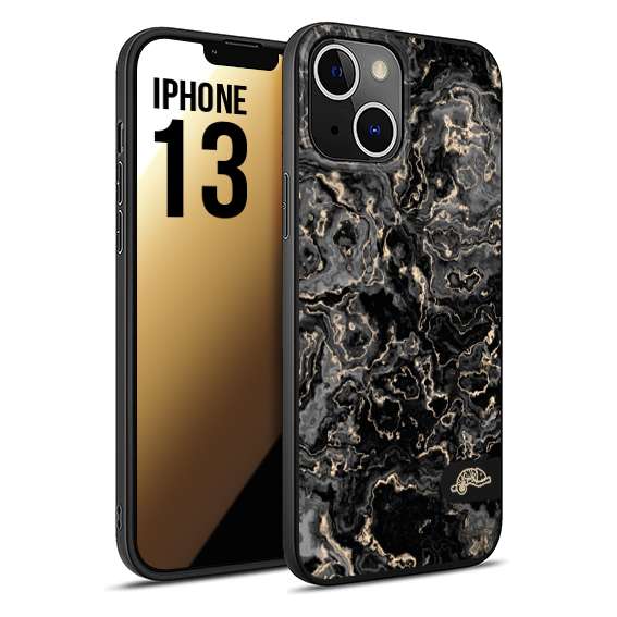 CUSTOMIZZA - Custodia cover nera morbida in tpu compatibile per iPhone 13 effetto marmo marble nero black venature dorato pietra