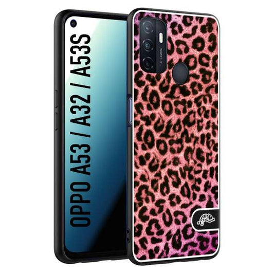 CUSTOMIZZA - Custodia cover nera morbida in tpu compatibile per Oppo A53 - A32 - A53S leopardato maculato donna rosa leopard