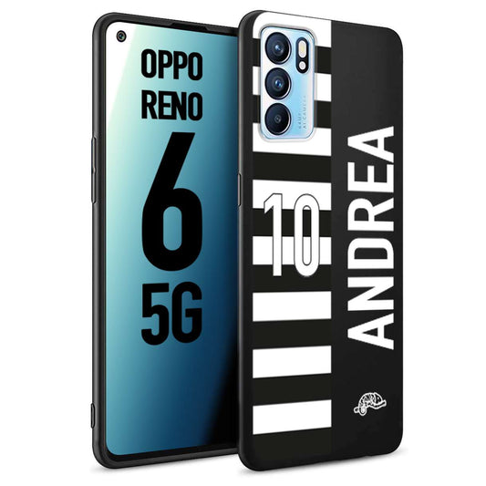 CUSTOMIZZA - Custodia cover nera morbida in tpu compatibile per Oppo Reno 6 5G personalizzata calcio football nome e numero calciatori bianconera