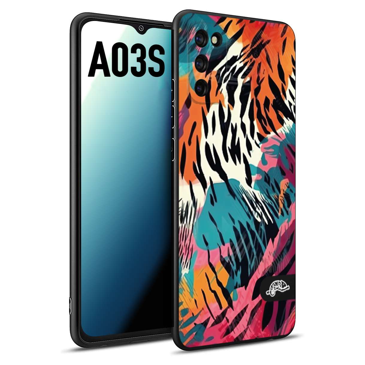 CUSTOMIZZA - Custodia cover nera morbida in tpu compatibile per Samsung A03S leopardato maculato tigrato tiger colorata summer color