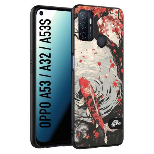 CUSTOMIZZA - Custodia cover nera morbida in tpu compatibile per Oppo A53 - A32 - A53S giapponese lago carpa koi rossa con foglie d'acero rosso disegnata tattoo