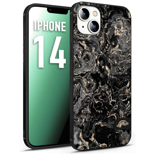 CUSTOMIZZA - Custodia cover nera morbida in tpu compatibile per iPhone 14 effetto marmo marble nero black venature dorato pietra