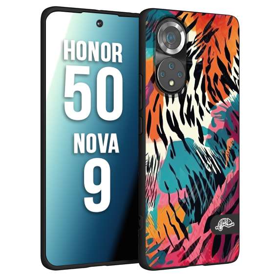 CUSTOMIZZA - Custodia cover nera morbida in tpu compatibile per Huawei Nova 9 - Honor 50 leopardato maculato tigrato tiger colorata summer color