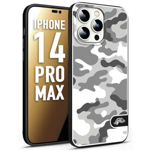 CUSTOMIZZA - Custodia cover nera morbida in tpu compatibile per iPhone 14 PRO MAX camouflage mimetico militare bianco white