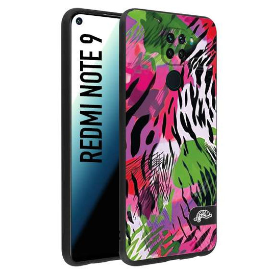 CUSTOMIZZA - Custodia cover nera morbida in tpu compatibile per Xiaomi Redmi Note 9 leopardato tigrato tiger colorata summer color verde fucsia