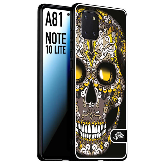 CUSTOMIZZA - Custodia cover nera morbida in tpu compatibile per Samsung A81 - Note 10 Lite teschio messicano Mexican skull nero giallo