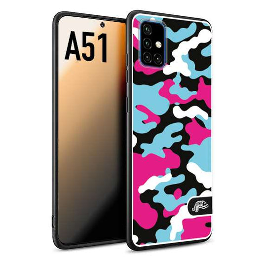 CUSTOMIZZA - Custodia cover nera morbida in tpu compatibile per Samsung A51 camouflage mimetico militare fucsia celeste