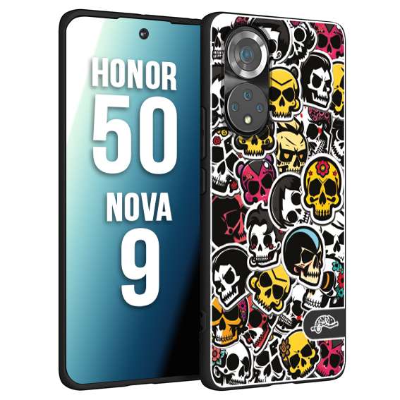 CUSTOMIZZA - Custodia cover nera morbida in tpu compatibile per Huawei Nova 9 - Honor 50 sticker bomb teschi colorati adesivi skulls skater snowboard